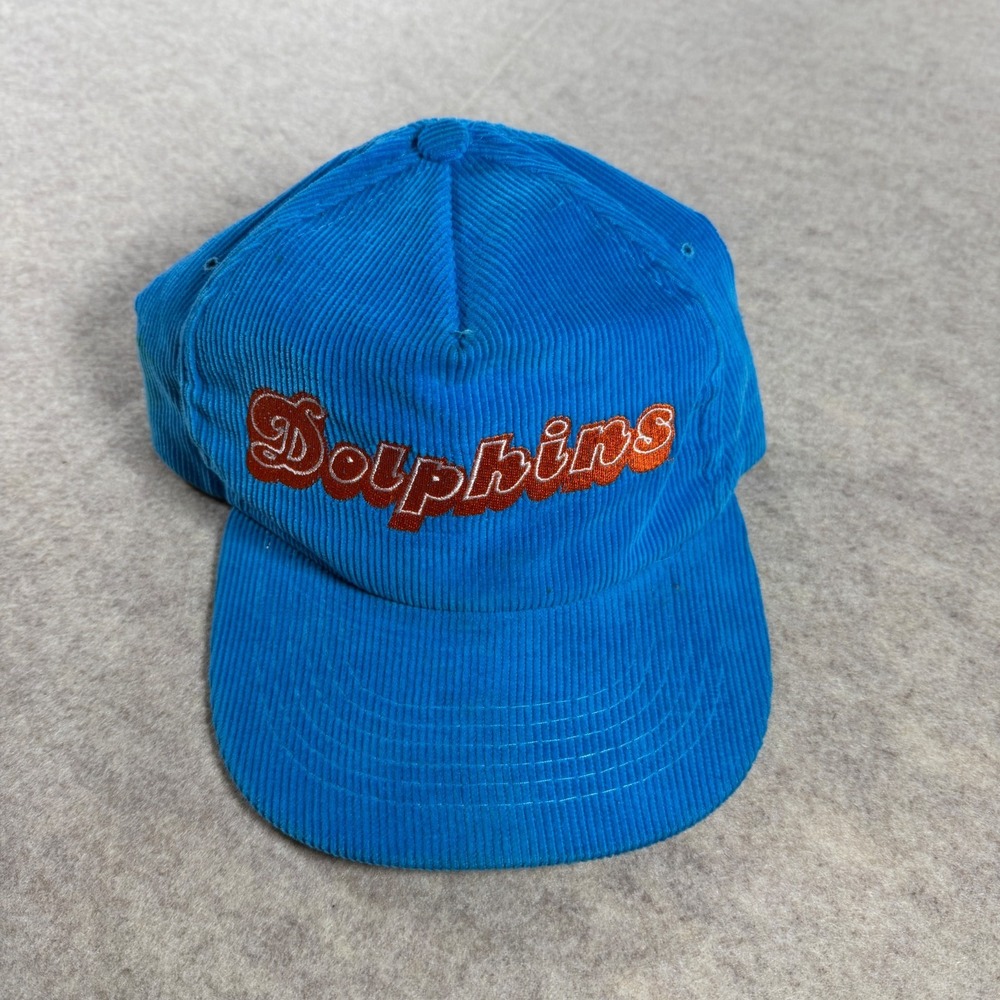Vintage 90s Miami Dolphins Starline Corduroy Snapback Hat Aqua Blue NFL